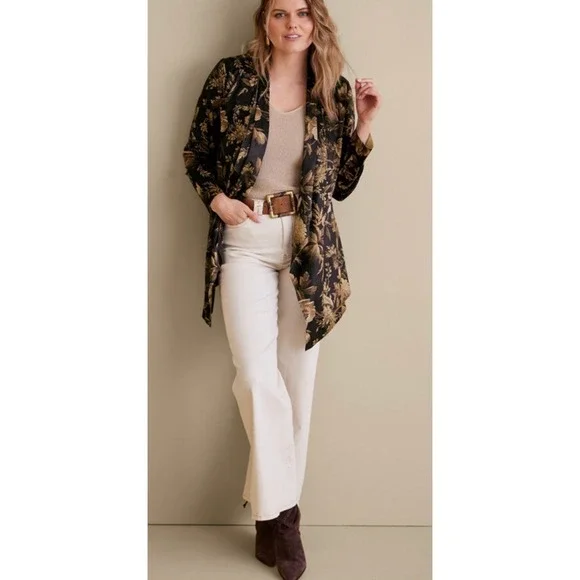 Soft Surroundings Shape Drape Faux Suede Jacket in Floral Multi - Picture 1 of 9